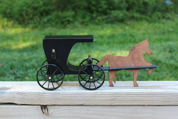 Amish Wooden Toy Buggy & Horse